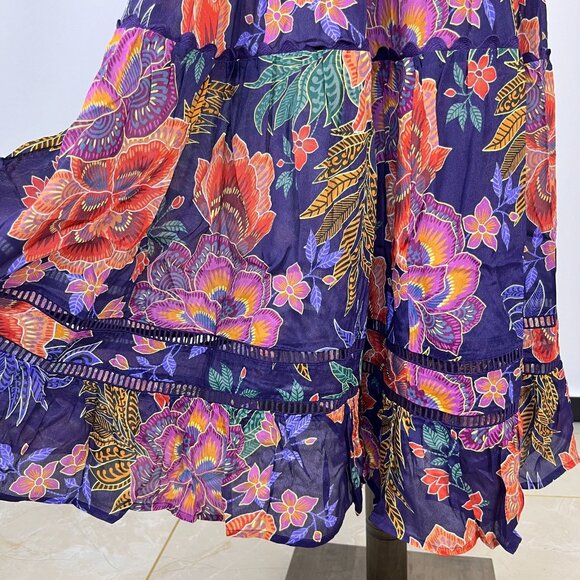 $598 NWT Johnny Was Jade Silk Blend DAPHNE TEA Tiered Ruffles Midi DRESS Size XS - Picture 11 of 16